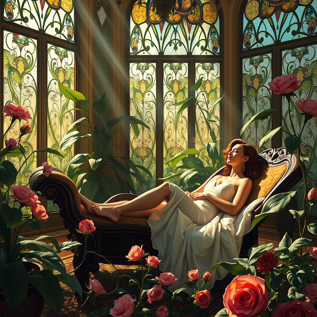 Elegant Woman in Art Nouveau Sitting Room