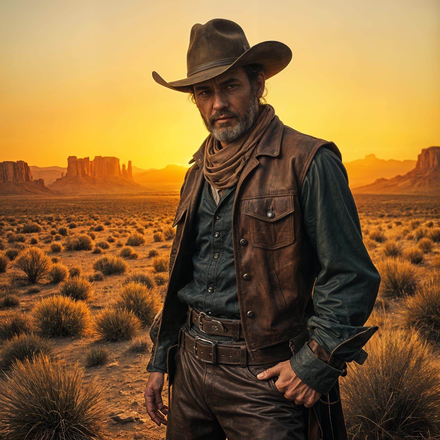 Cowboy in Rugged Leather Attire