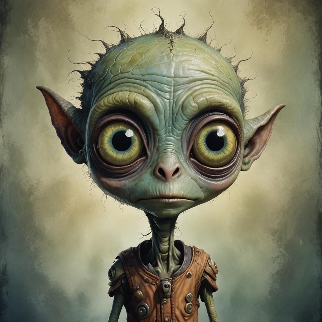 Friendly Alien with Beautiful Face in Tim Burton Style