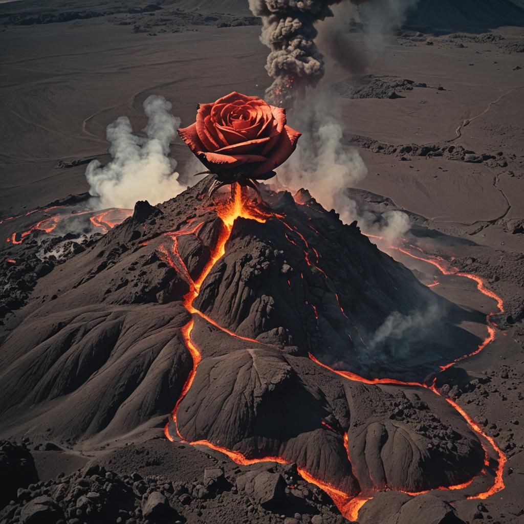 Volcano Erupting Lava Rose: Cinematic Film Still