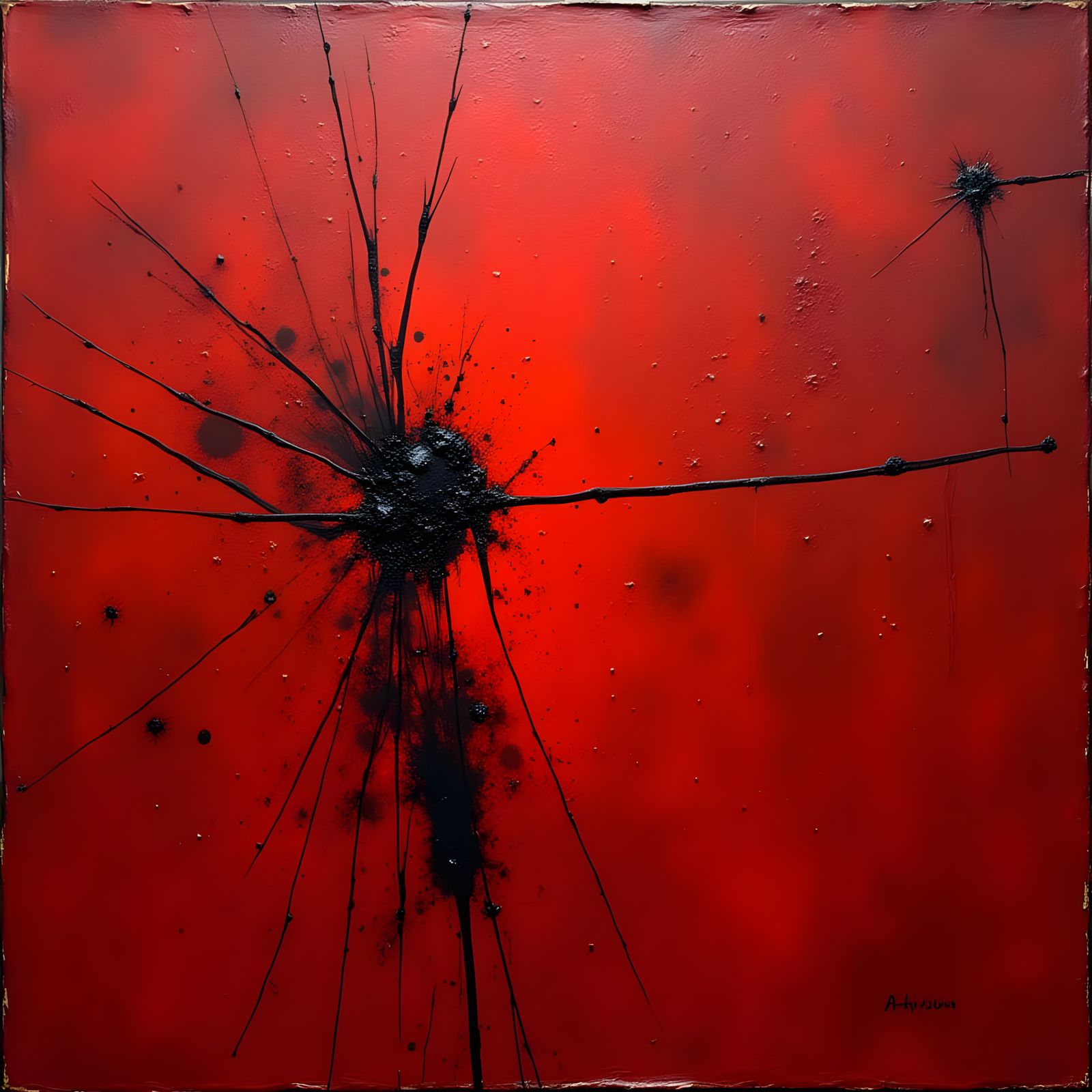 Expressionist artwork in crimson