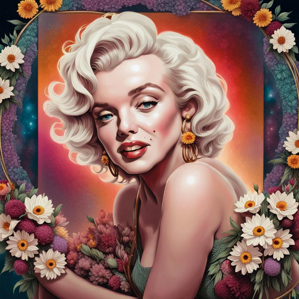 Boho Marilyn Monroe Portrait with Floral Accents
