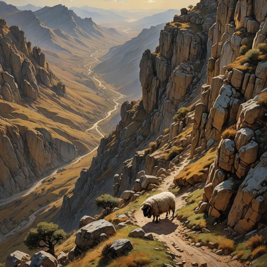 Ancient Israel Mountain Scene in Rackham Style