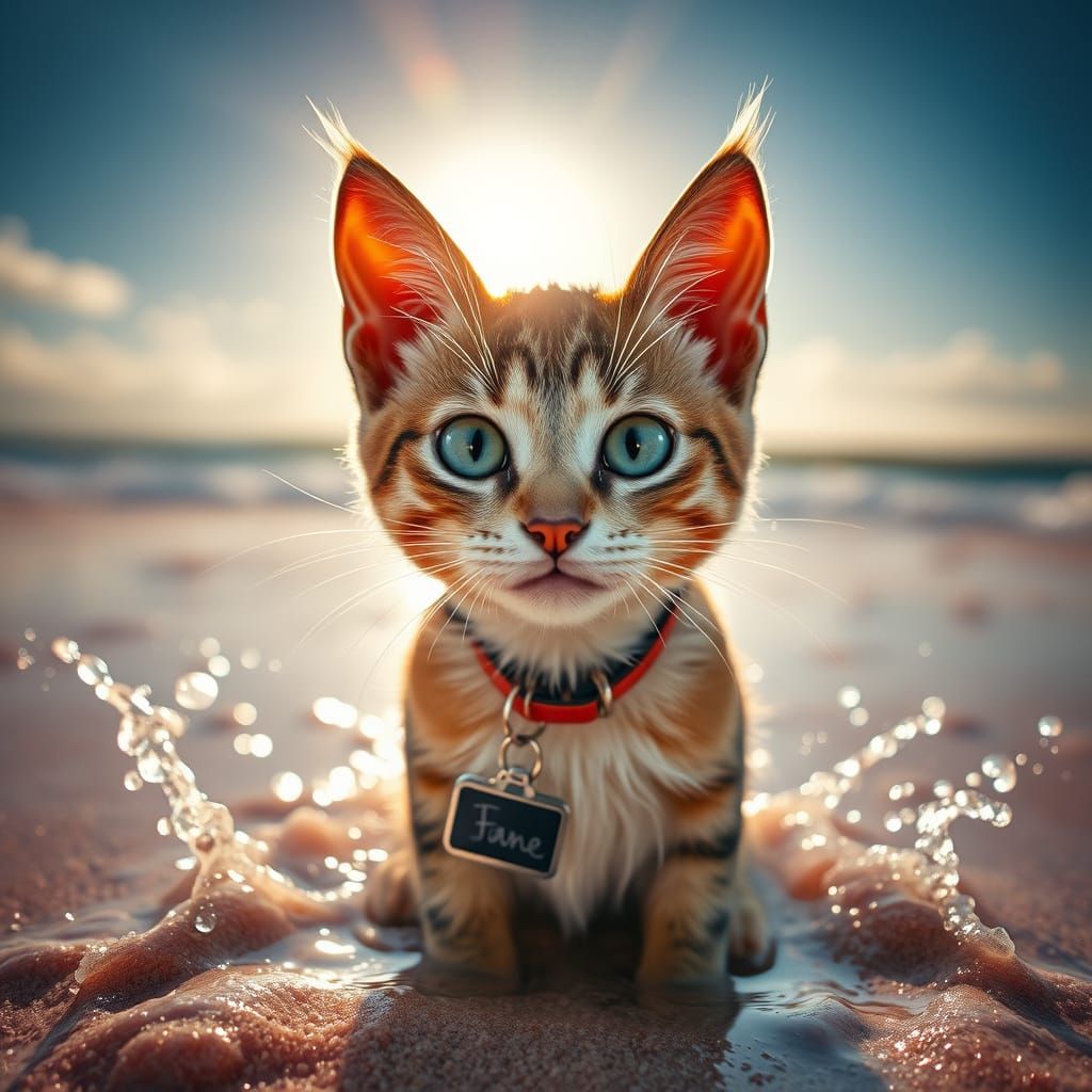 Vibrant Beachside Cat in Sunlit Splendor