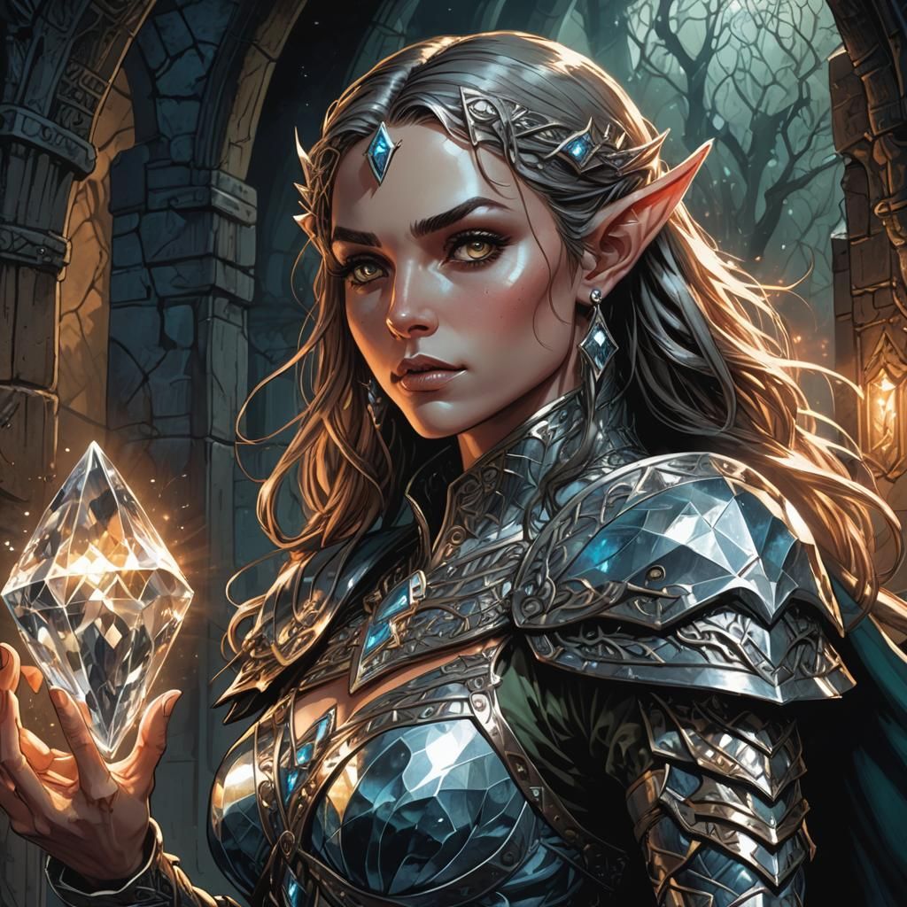 Elf Thief with Diamond in Comic Book Style