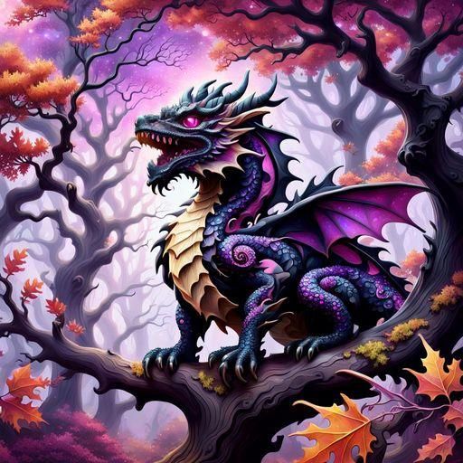 Fairytale Dragon in Autumnal Fractal Forest