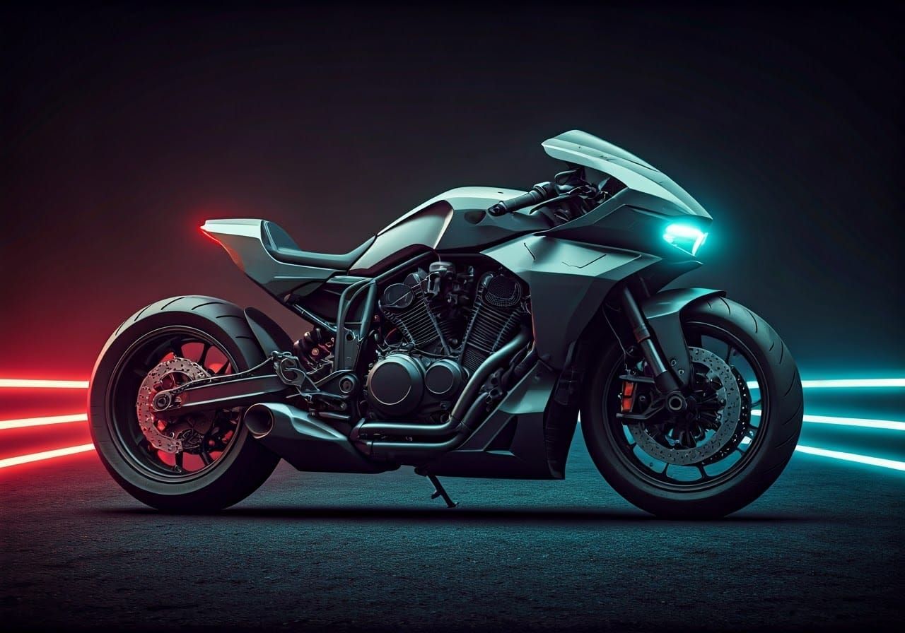 Futuristic Motorcycle on Neon Road in Cyberpunk Style