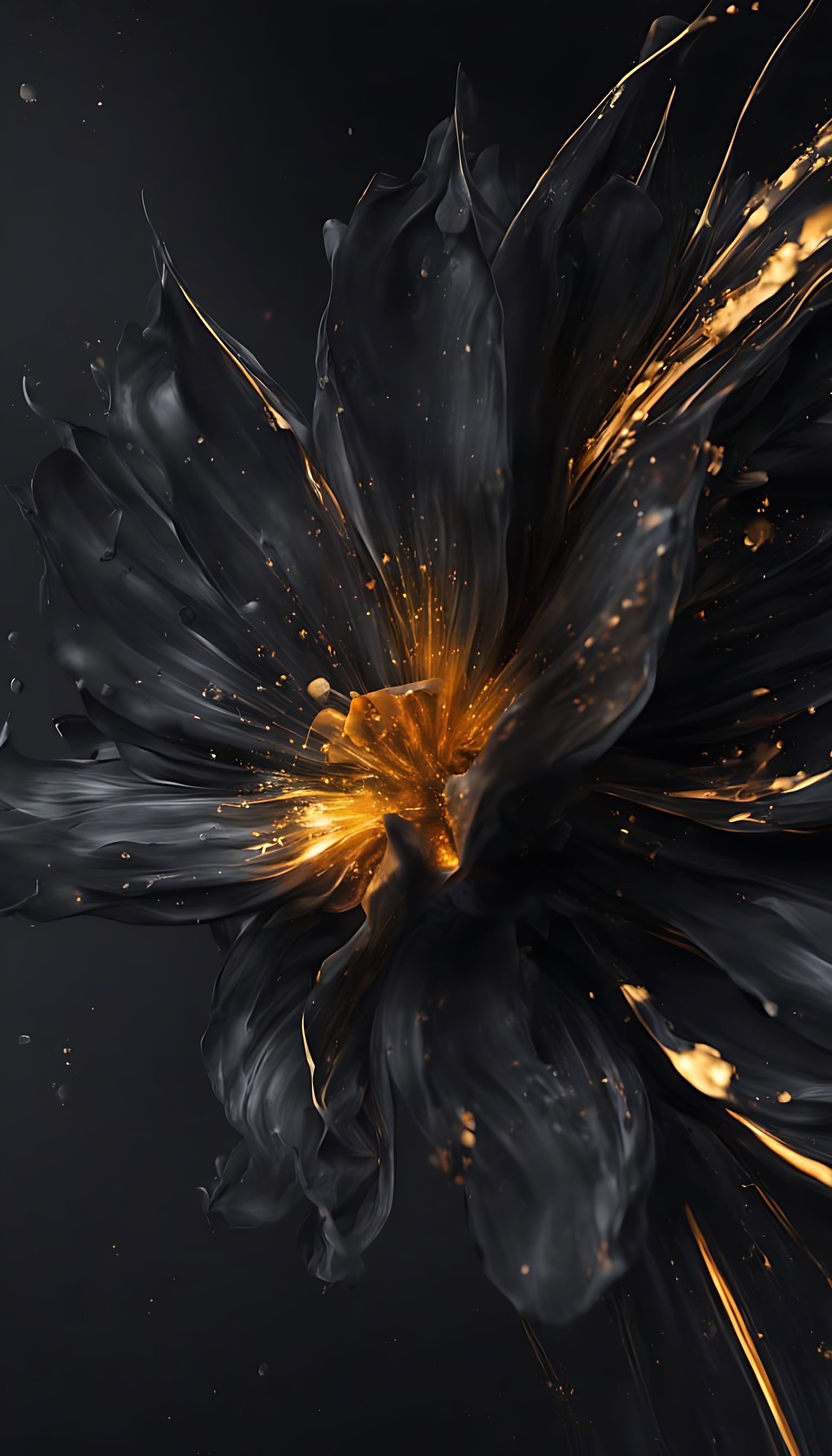 Stunning Black Flower with Golden Accents in Abstract Style