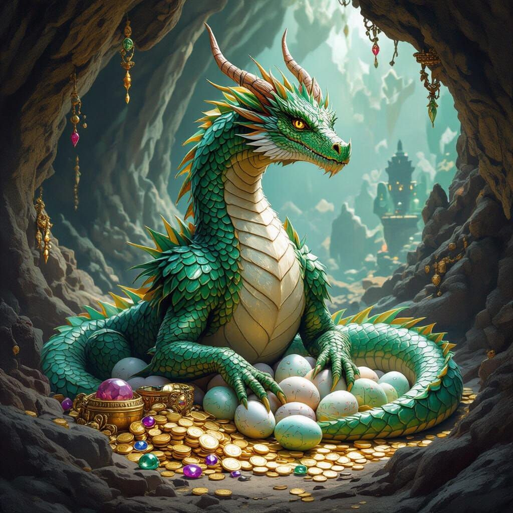 Majestic Dragon Mother in Glittering Treasure Cave