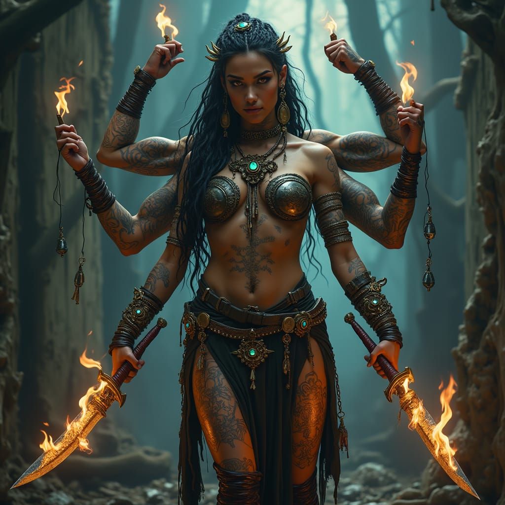 Tribal Warrior Goddess in Dark Fantasy Realm