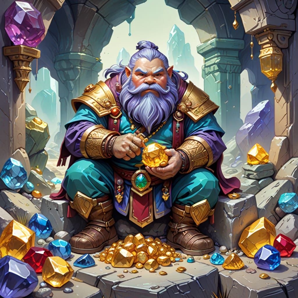 Dwarf Guarding Treasure in Vibrant Digital Art
