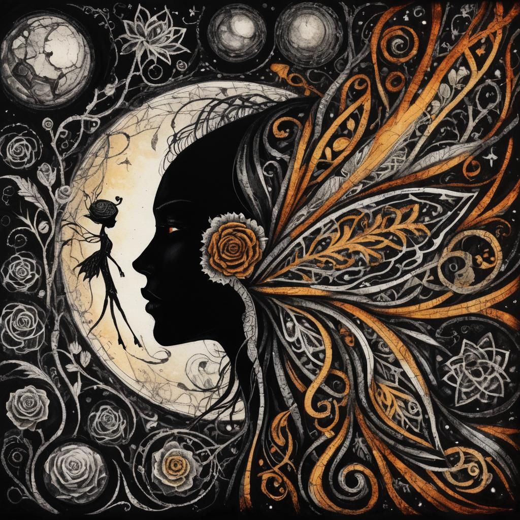 Gothic Death Surrounded by Flowers and Leaves