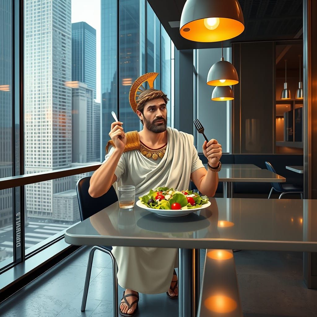 Roman Leader Enjoys Futuristic Salad in Urban Oasis