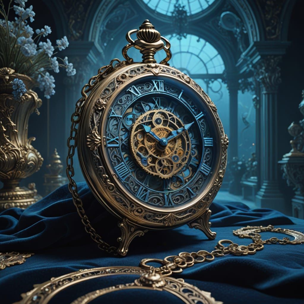 Surrealism. Close up. A misty micro clockwork pocket watch f...