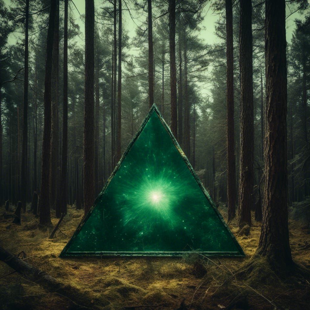 Mystical Triangle with Eye in Dark Forest