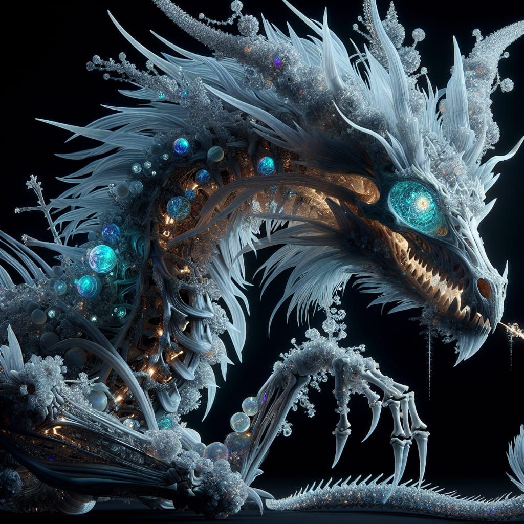 Hyper-Realistic Skeletal Frost Dragon in Digital Art
