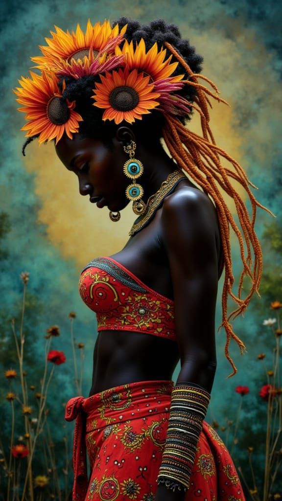 Tribal African Statue of Afro Bombshell