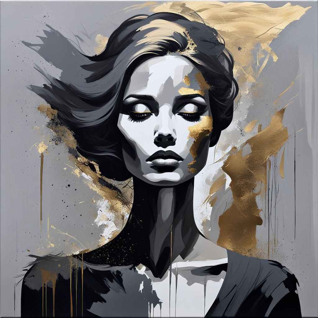 Mysterious Woman in Cinematic Abstract Acrylic Painting