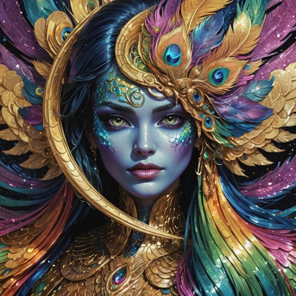 Rainbow Dragon Serpent Woman in Comic Book Art