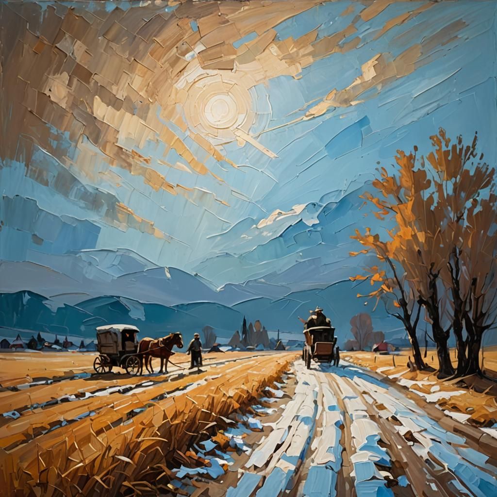Winter Road: An Impasto Oil Painting in Impressionist Style
