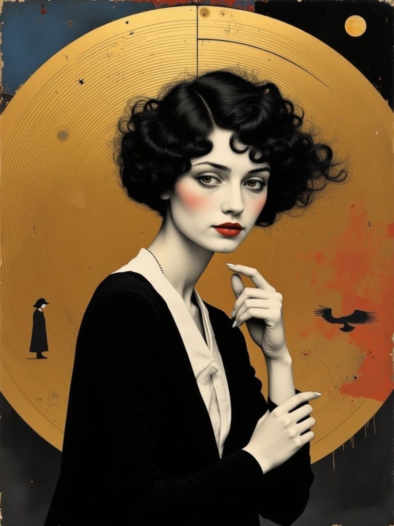 Woman in Jazz Age Elegance with Curly Hair
