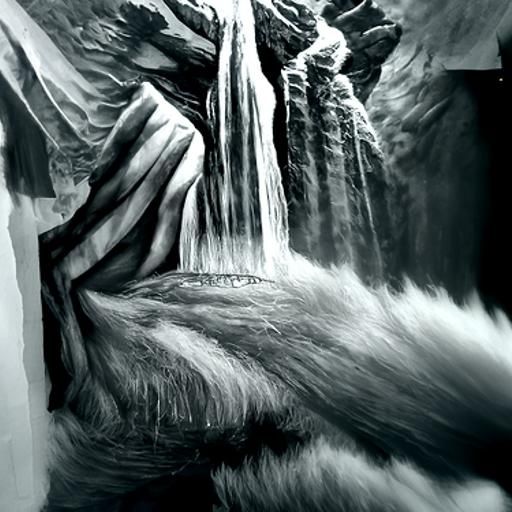 Majestic Waterfall in Charcoal Style