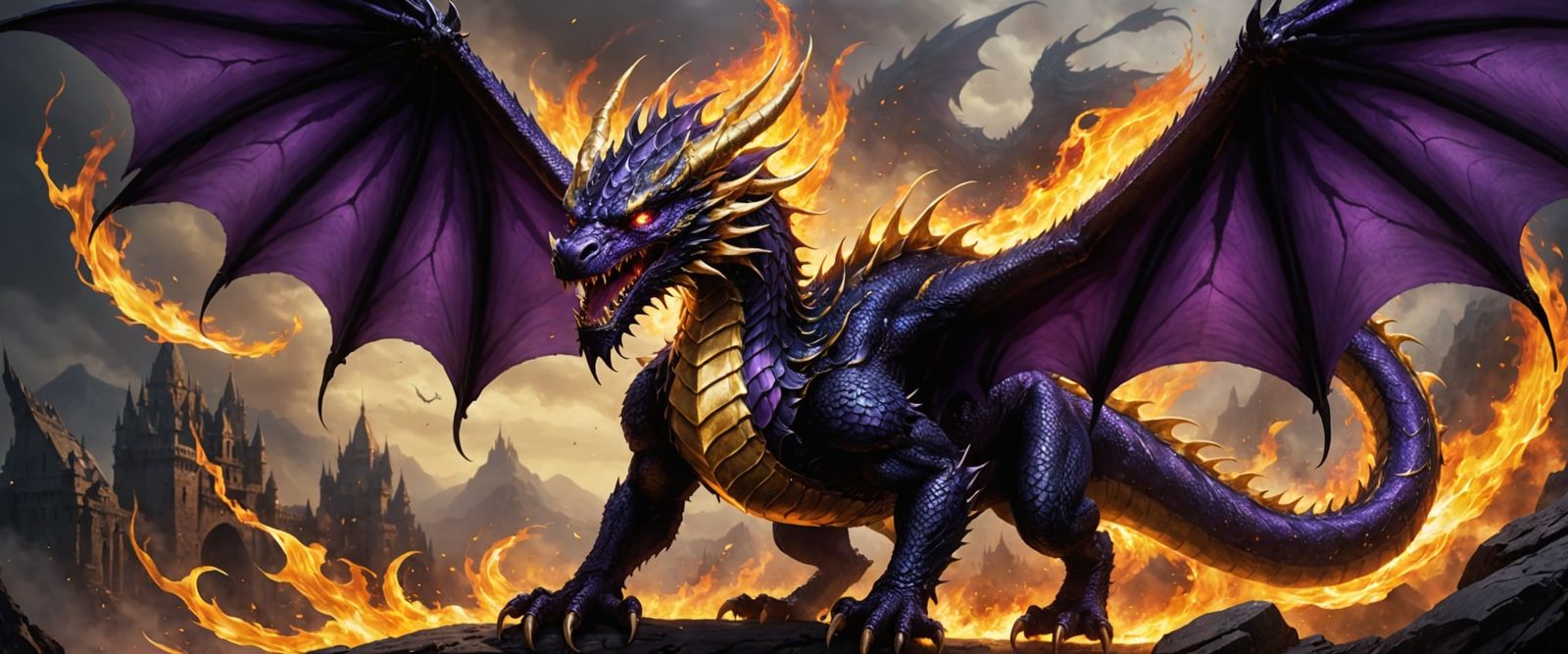 Majestic Purple Dragon Breathing Fire