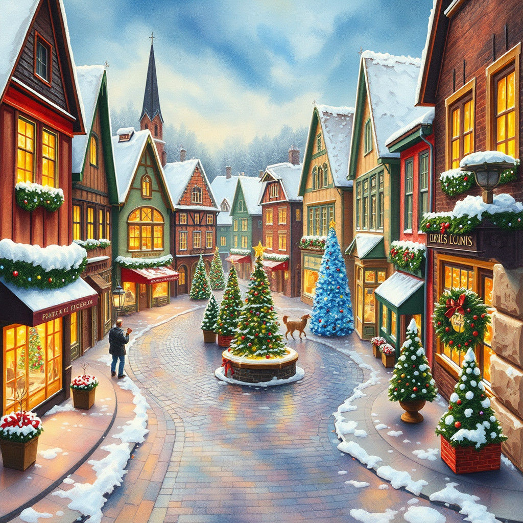 Christmas Town Square with Twinkling Lights