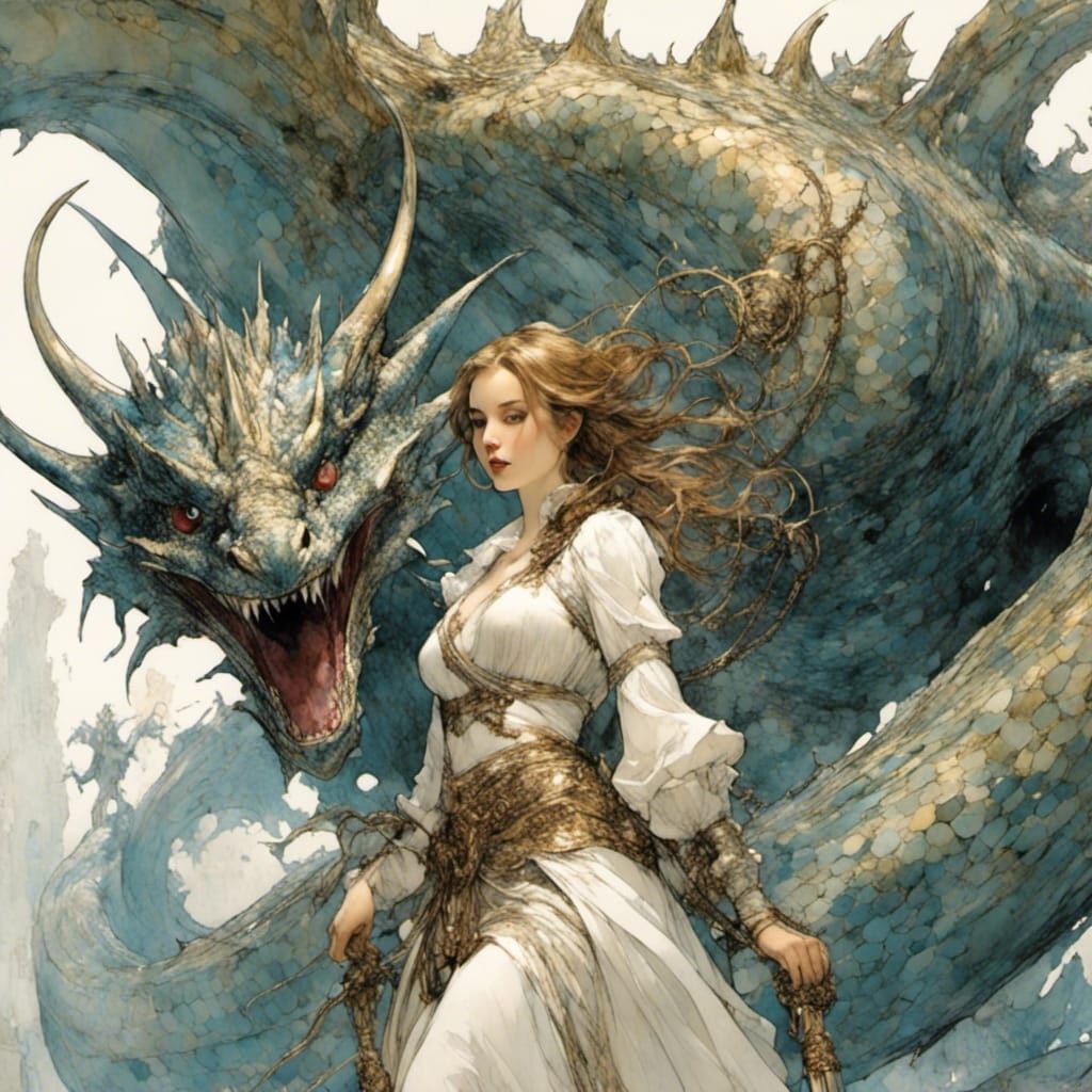 Heroine's Dragon Encounter: Manga Style Illustration