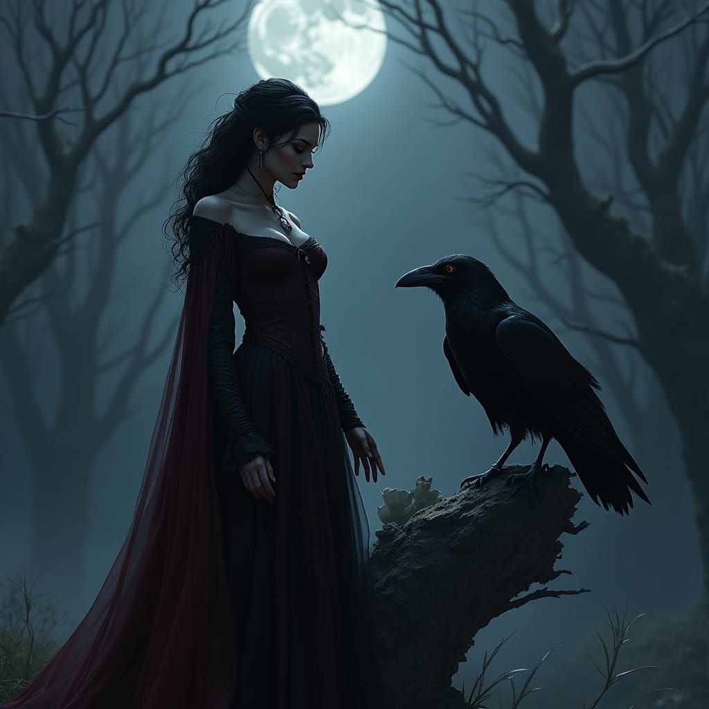 Elegant Vampire Goddess Under Moonlit Shadows