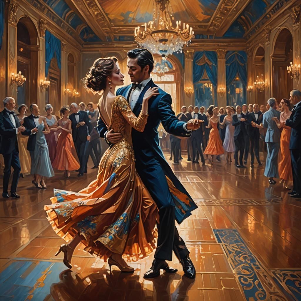 Ballroom Tango: An Oil Painting in Romantic Style