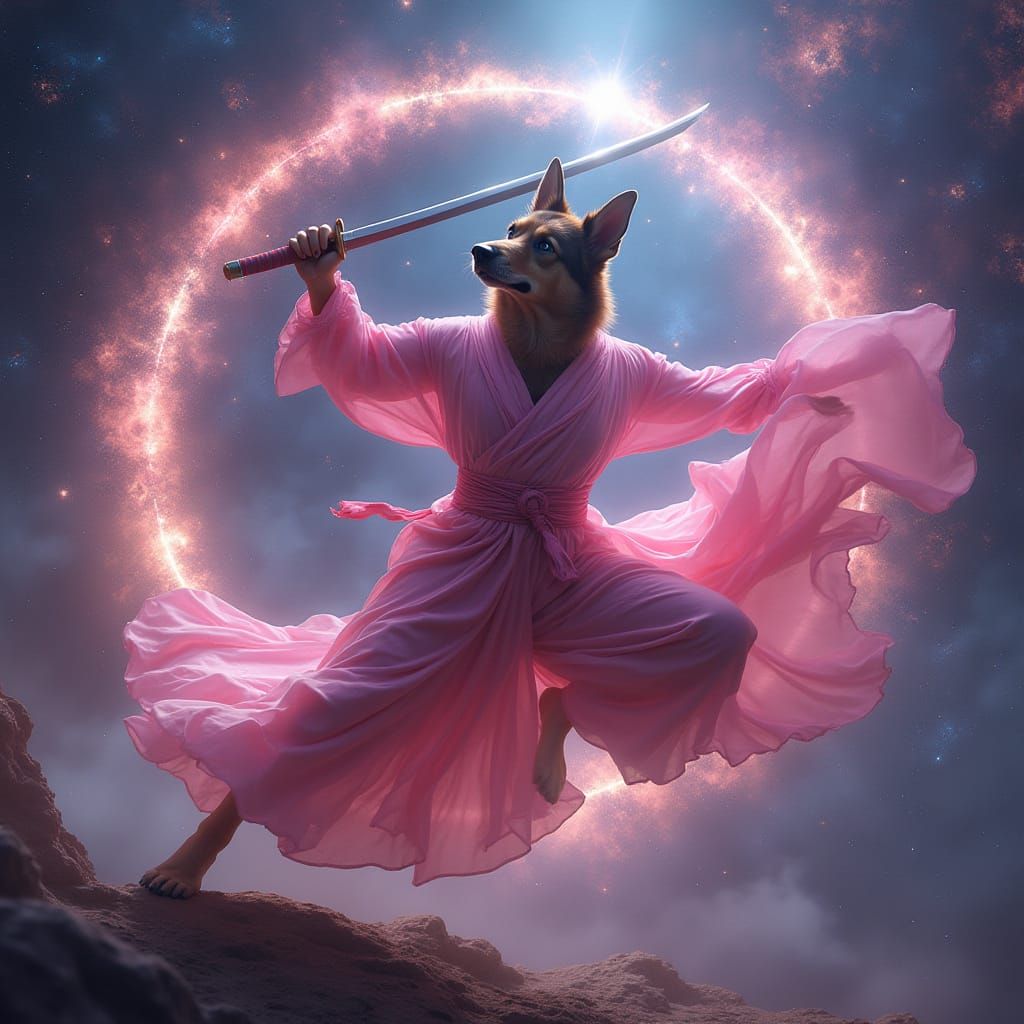 German Shepherd Ninja in Cosmic Kung Fu Style