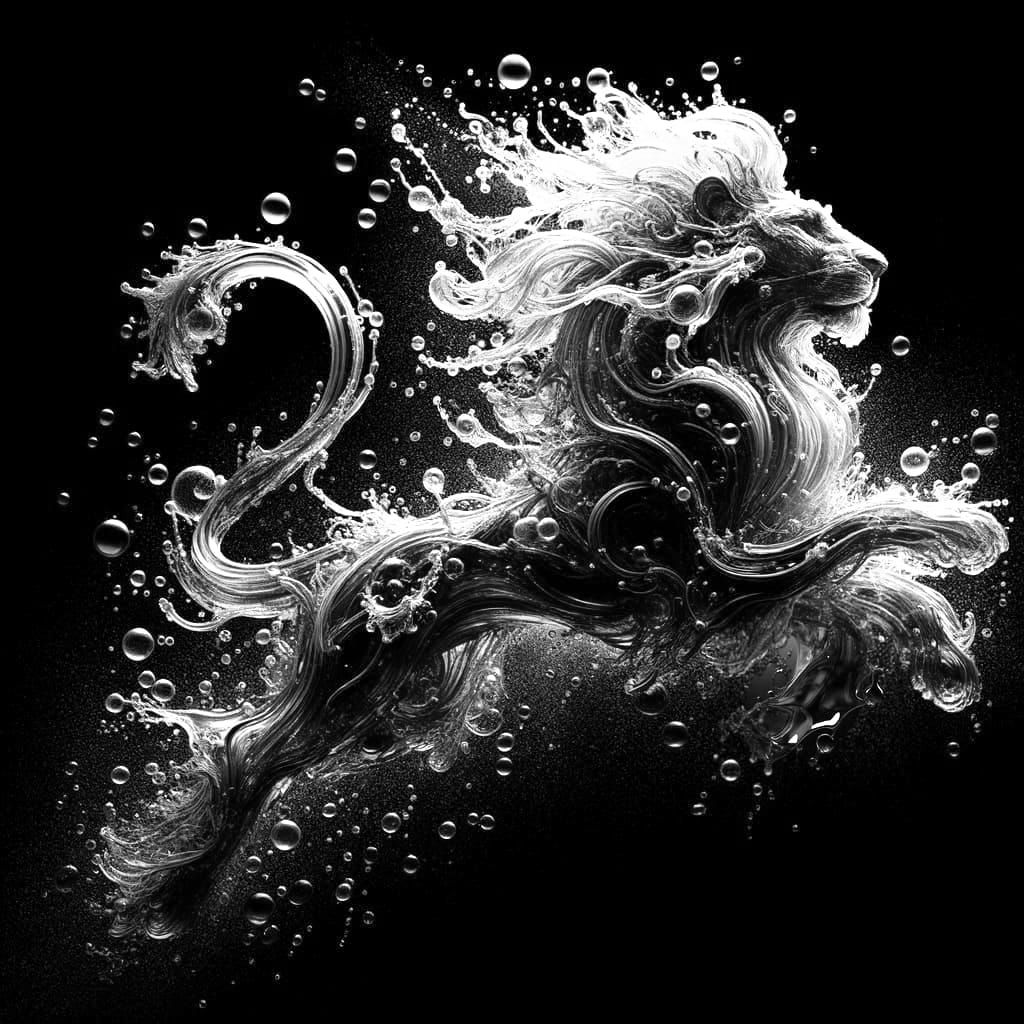 Lion Formed from Wine Splash, Maximalist Style