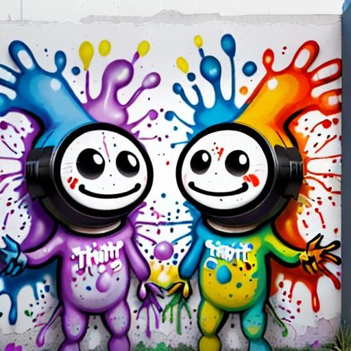 Colorful Ink Splatter Graffiti Mural Conversation