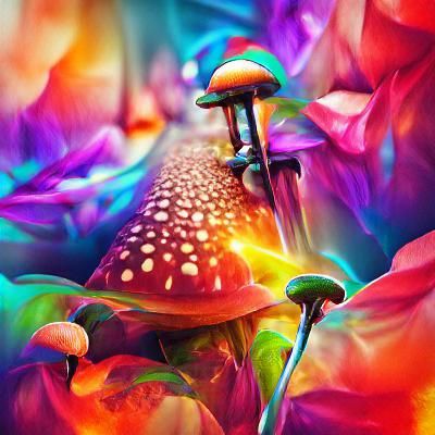 Psychedelic Mushroom Forest: Colorful 3D Rendered Art