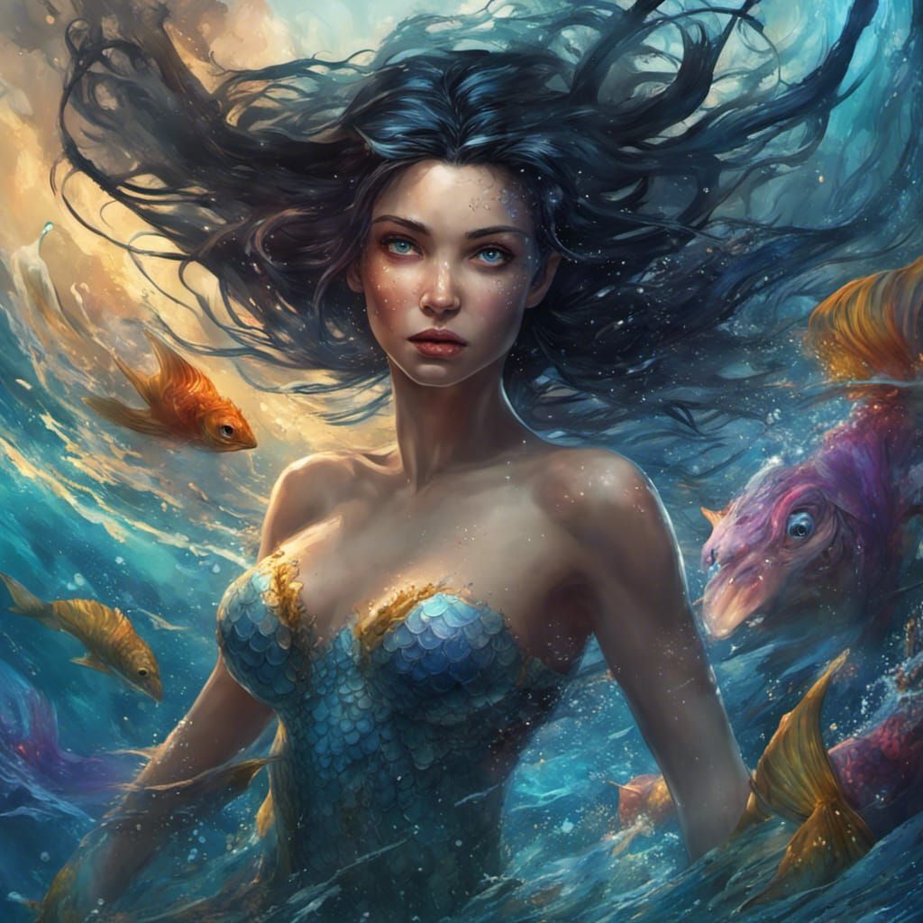 Mermaid in the Ocean: Dark Fantasy Concept Art