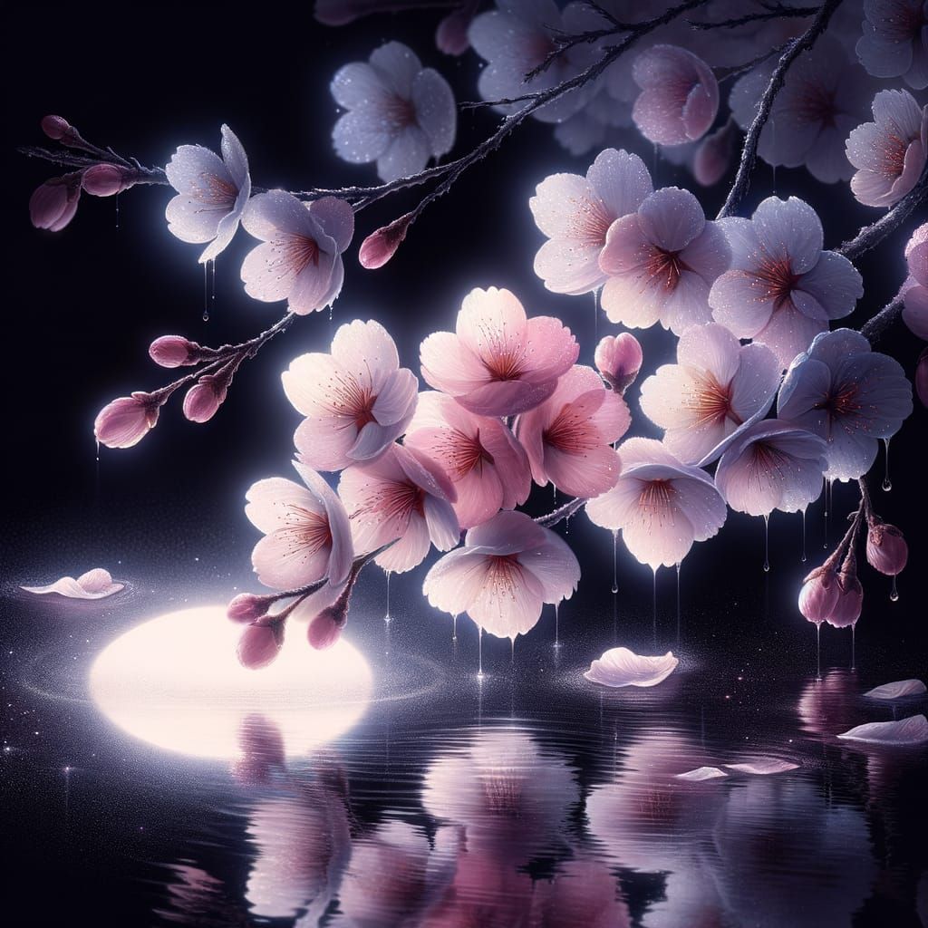 Ethereal Cherry Blossoms in Hyperrealistic Painting Style