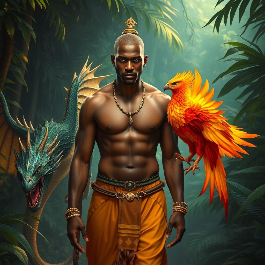 African King Embarks on Jungle Quest with Majestic Dragon an...