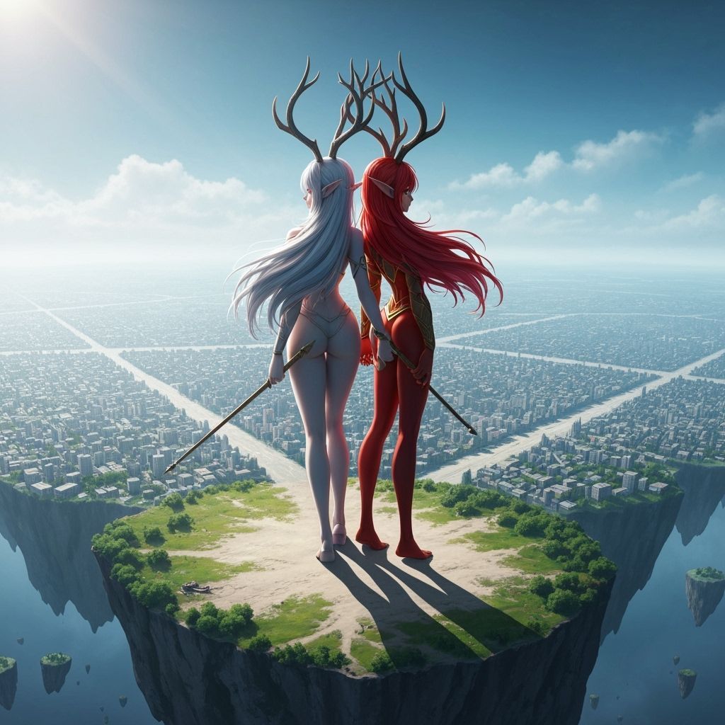 Elven Goddesses Guard City in Graphic Novel Art