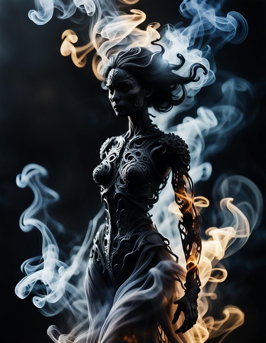 Ethereal Ash Figure in Smoky Transparency