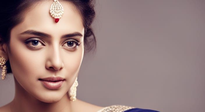Woman in Blue Saree with Silver Jewelry