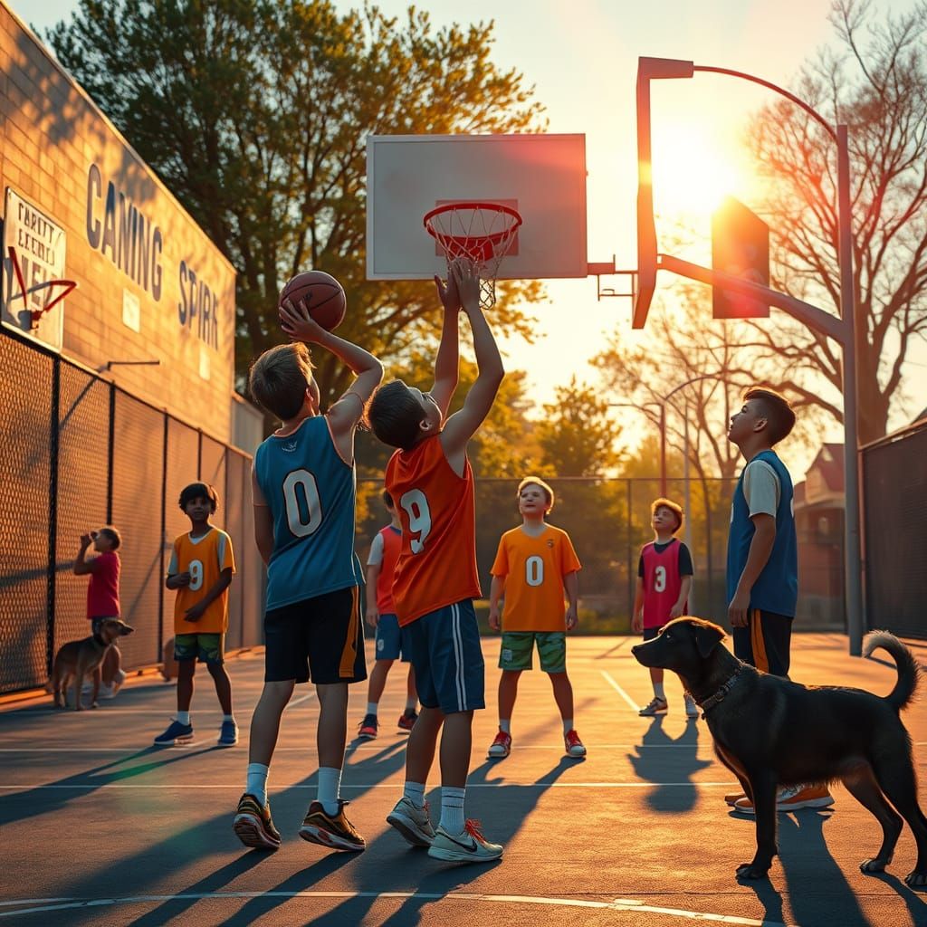 Golden Hour Basketball Game on Community Court