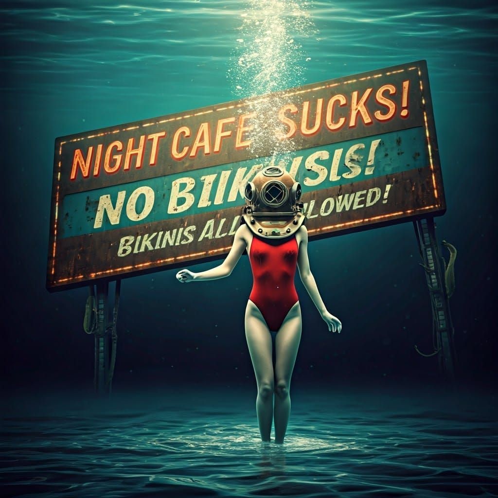 Underwater Rebellion Scene in Retro Futuristic Style