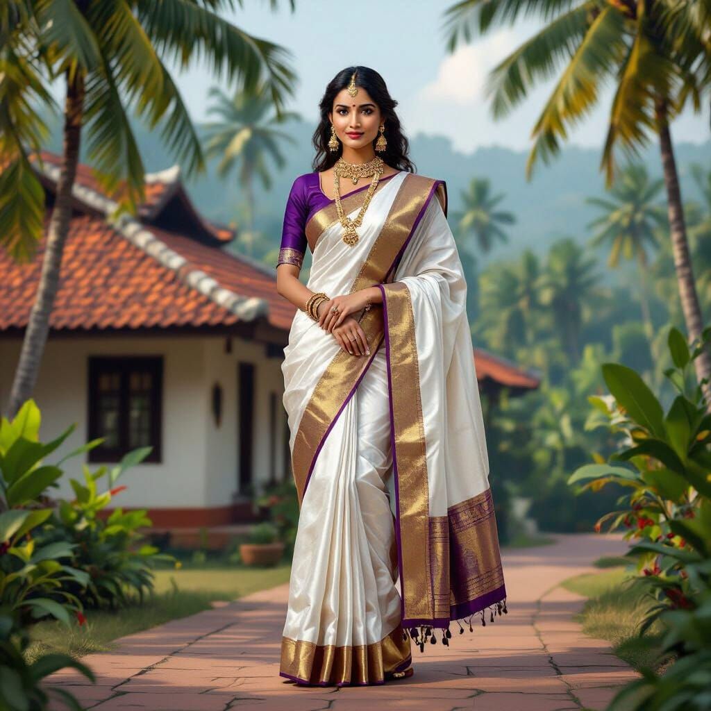 Elegant South Indian Woman in Kerala Silk Saree
