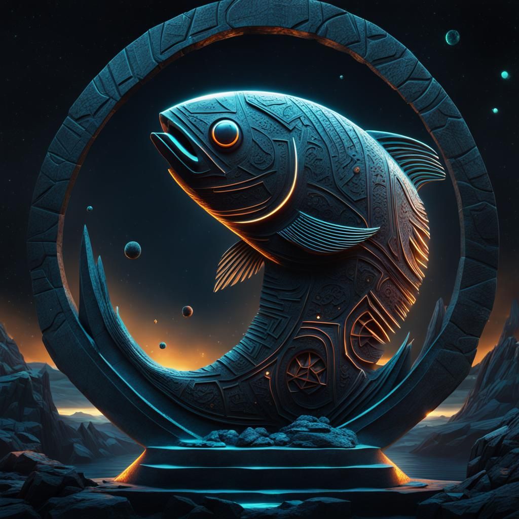 Geometric Fish Monolith on Alien Planet
