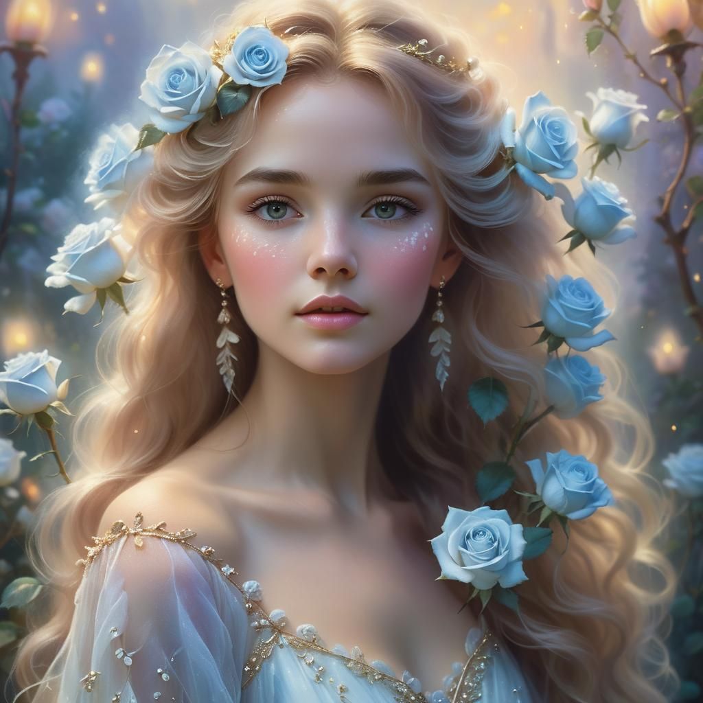 Woman Creates White Roses in Ethereal Light