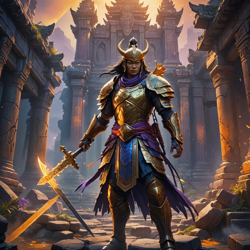 Mystical Warrior Jing Yuan in Glowing Ruins