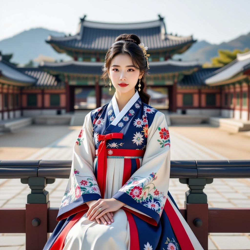 Korean Actress in Hanbok at Gyeongbokgung Palace