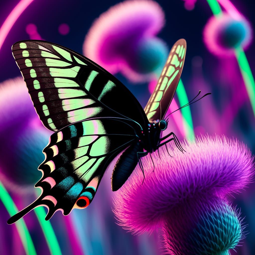 '80s Metal Butterfly feeds on Big-Haired Thistle