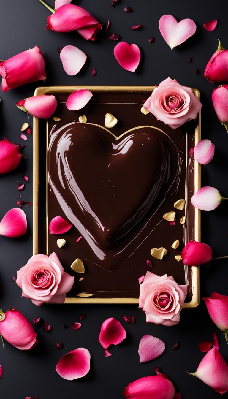 Chocolate Wallpaper with Roses and Heart